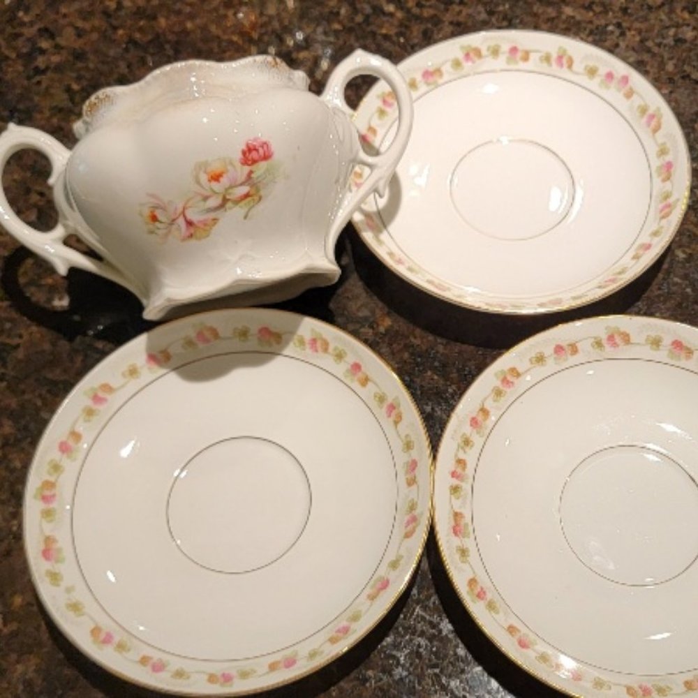 Theodore Haviland Limoges Bavaria 3 plates and Sugar bowl